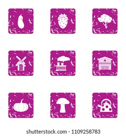 Green backyard icons set. Grunge set of 9 green backyard vector icons for web isolated on white background