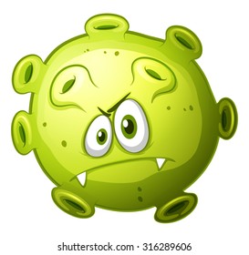 Green bacteria with evil face illustration