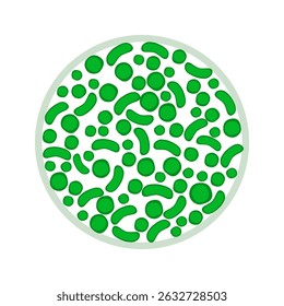 Grüne Bakterien oder Keime Symbol einzeln auf weißem Hintergrund. Probiotische Bakterien, Mikroben, Pathogenzellen im Kreis. Microbiome Flora Konzept, Vektor gesunden Lebensstil abstrakte Zeichen.