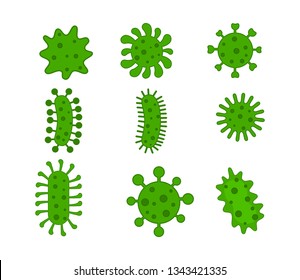green Bacteria and germs set isolated on white background. vector illustration.