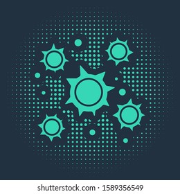 Green Bacteria icon isolated on blue background. Bacteria and germs, microorganism disease causing, cell cancer, microbe, virus, fungi. Abstract circle random dots. Vector Illustration
