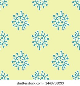 Green Bacteria icon isolated seamless pattern on yellow background. Bacteria and germs, microorganism disease causing, cell cancer, microbe, virus, fungi.  Vector Illustration
