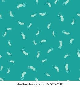Green Bacteria icon isolated seamless pattern on green background. Bacteria and germs, microorganism disease causing, cell cancer, microbe, virus, fungi.  Vector Illustration