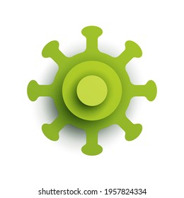 Green bacteria, molecule or virus in modern paper cut style isolated on white background. Craft origami design element. Minimalistic colorful geometric concept. Vector illustration.