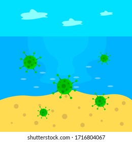 las bacterias verdes en la playa limpias y nadie alrededor del concepto de virus y turismo