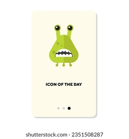 Green bacterium flat icon. Green microbe with face isolated sign. Epidemic, infection, virus concept. Vector illustration symbol elements for web design