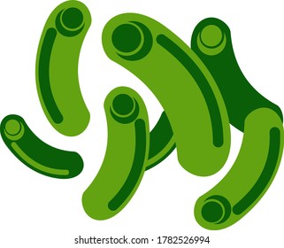 Green bacterium isolated on a white background. Bacterial cells, Koch's bacillus under a microscope. Vector illustration