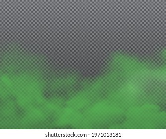 Green bad smell, stench and stink smoke on transparent background. Realistic vector odor clouds, vapor, haze, mist or fog of bad smell, steam of toxic gas, breath odour and scent smoky waves