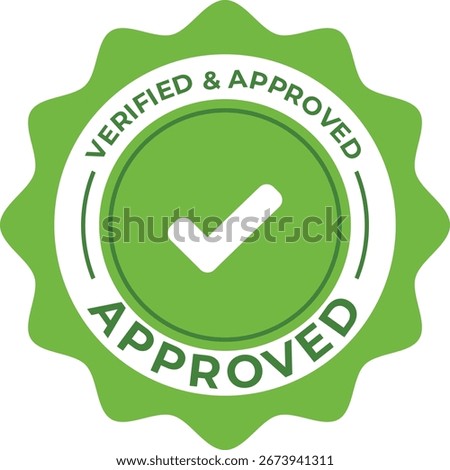 A green badge with a checkmark, indicating verification and approval.