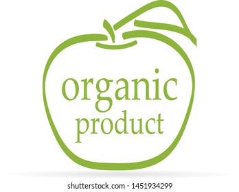 Green badge isolated on white background. Graphic apple for natural cosmetics, health, beauty.