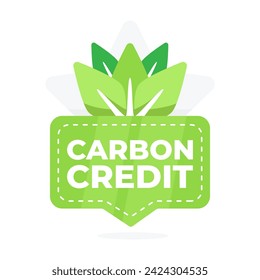 Green badge with a leaf symbol representing the achievement or purchase of carbon credit for environmental sustainability