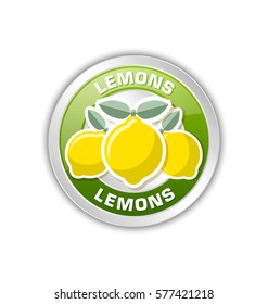 Green badge with three lemons placed on white background