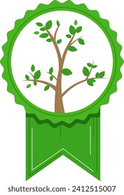 Green badge with tree vector illustration. Organic product label, nature emblem design.