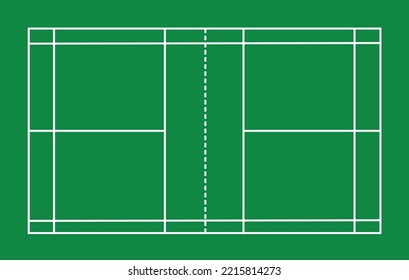 grüner Badmintonplatz auf weißem Hintergrund. Badminton Court Schild. Symbol des grünen Hofes. Flachstil.