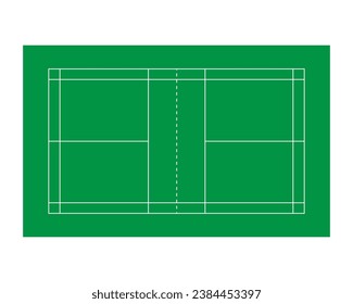 Green badminton court on white background