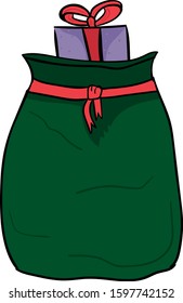 Green bag with different color and size of gifts