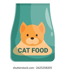 Green bag of dry cat food containing chicken or fish for domestic animals