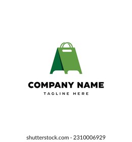 A green bag with a letter a on it