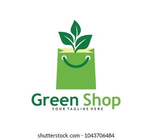 green bag online shop vector logo design template