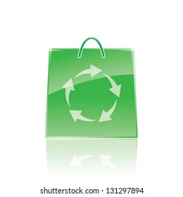 green bag for shopping with sign recycling. eps10