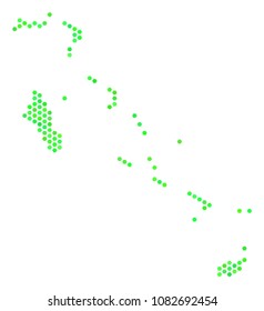 Green Bahamas Islands map. Vector hexagon territorial plan in green color tints. Abstract Bahamas Islands map mosaic is designed of hexagon spots.