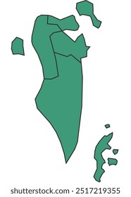 Mapa simples de Bahrain com estados contorno vetor