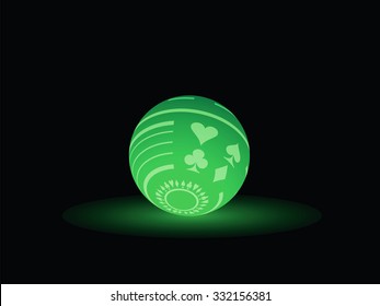 green ball card symbol vector 3d