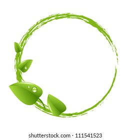 Green Ball And Green Leafs, Isolated On White Background, Vector Illustration