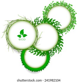 Green Ball And Green Leafs, Isolated On White Background, Vector Illustration