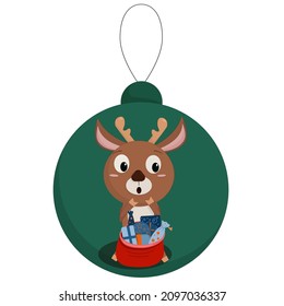 green ball on a tree with a pattern of a christmas deer