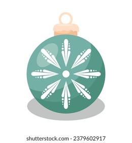 A green ball with a snowflake on a Christmas tree. Christmas ornaments trinkets. Items of festive decoration. Vector illustration