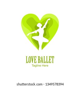 Green ballet and love logo. Modern ballet logo 