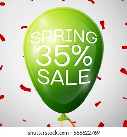 Green Balloon with 35 percent Discounts. SALE concept for shops store market, web and other commerce. Vector illustration.