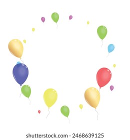 Green Balloon Background White Vector. Confetti Event Set. Pink Streamers. Blue Toy. Flying Rainbow Border.