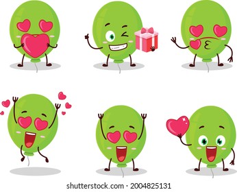 Green balloon cartoon character with love cute emoticon. Vector illustration