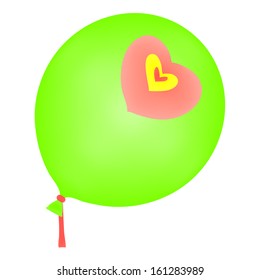 Green Balloon. Funny balloon with three hearts, one yellow and two pink. Vector EPS8.