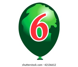 Green balloon globe with number six