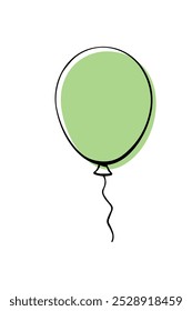 Ícone de balão verde. Vetor simples ilustração bonito, clip art em estilo de doodle plano isolado no fundo branco. Para aniversário, feriados, saudações