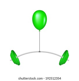 Green balloon lifting a heavy barbell