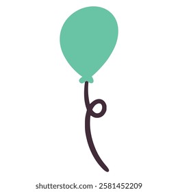 Green balloon party doodle, illustration, simple, minimalist, hand-drawn, playful, clean, cute, aesthetic and friendly