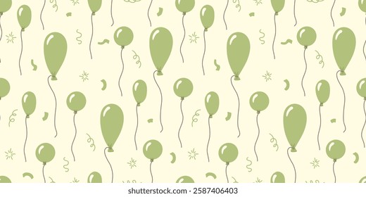 Green balloon party seamless pattern with confetti elements vector illustration