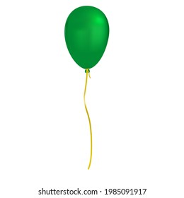 A green balloon. Realistic vector design. 3 d effect. The balloon is isolated on a white background. Floating in the air. A holiday element, a gift.