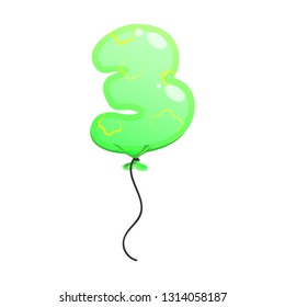 Green balloon in shape of number three vector illustration. Birthday, anniversary, new year. Text concept. Vector illustration can be used for topics like celebration, party, holiday
