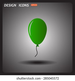green Balloon sign icon. Birthday air balloon with rope or ribbon symbol. icon. vector design