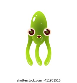 Green Balloon Squid Character Flat Isolated Vector Image In Childish Primitive Style On White Background