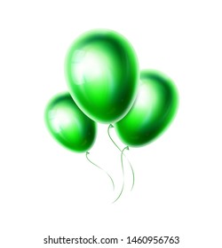 Green balloons bunch and group isolated on white background. Realistic object for birthday party, holiday celebration. Glossy and shiny ballon for decoration. Vector illustration. EPS10