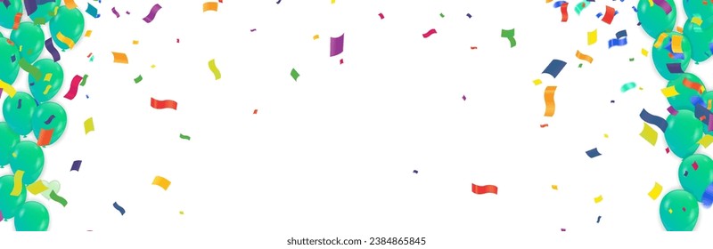 globos verdes con confeti cayendo sobre el fondo. Festival y ánimo alegre. Navidad, Año Nuevo, cumpleaños o celebración de bodas