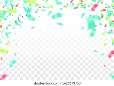 Green balloons with gold flags and confetti, party invitation.