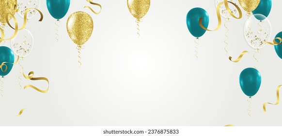 Globos verdes, oro y plata, ilustración vectorial para la fiesta de graduación