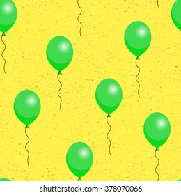 Green balloons on yellow background seamless pattern